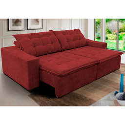 Sofá Amazonas 3 metros Retrátil com Molas Suede Veludo Light Vermelho - Sofá na Web - 6
