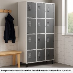 Armário Roupeiro de Aço Vestiário Academia 12 Portas Locker Cinza - 3 Armário Roupeiro de Aço Vestiário Academia 12 Portas Locker Cinza - 3