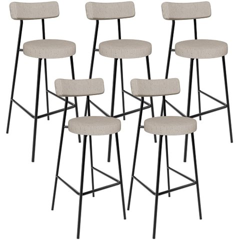 Kit 05 Banquetas Altas Cozinha Bar Sala De Jantar Em Aço Milão L02 Linho Bege - Lyam Decor