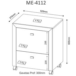 Gaveteiro 2 Gavetas com 1 Gaveta para Pasta Suspensa Me4112  - 4