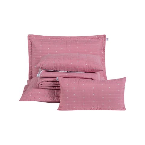 Kit Cobre Leito Cama Casal Queen Bordado Urbany Hipercal 400 Fios Dupla Face 7 Peças:rose/branco