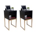 Ver imagem 1 de Kit 2 Mesas Cabeceira Industrial 30cm Preto Gaveta Superior Eco Base Metal Dourado Lateral Cama