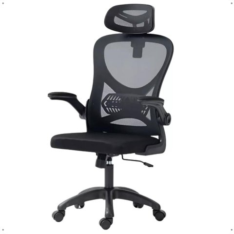 Cadeira Office Giratória Altura Regulável Sistema Relax Apoio Cabeça Confortável Tela Mesh Preto
