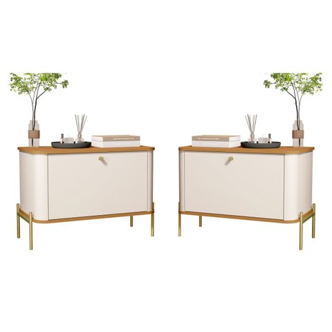 Conjunto de Mesa de Cabeceira Âmbar Off White Nature