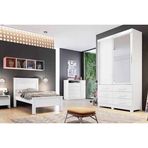 Guarda Roupa 2 Portas com Espelho Buriti Branco - Novo Horizonte-