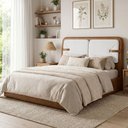 Ver imagem 3 de Cabeceira Cama Box Casal Estofada 140cm Mali P05 Couríssimo Whisky Bouclê Cru - Lyam Decor