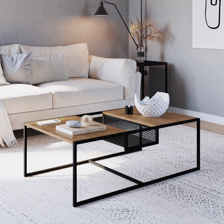 Mesa de Centro York 100x60cm Estilo Industrial 27905 Artesano - Vermont/preto