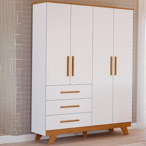 Guarda Roupa Infantil Retrô 4 Portas Lisa 3 Gavetas 100% Mdf Móveis Peroba