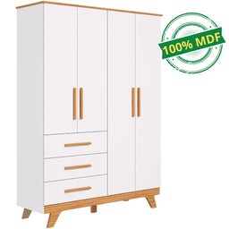 Guarda Roupa Infantil Retrô 4 Portas Lisa 3 Gavetas 100% Mdf Móveis Peroba - 4