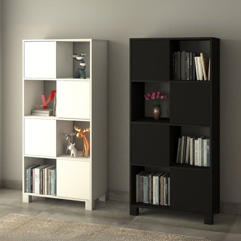 Conjunto Estante com 8 Portas de Abertura Lateral Wally Preto/Branco Artany