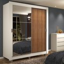 Ver imagem 1 de Guarda-roupa Solteiro Madesa Dallas 2 Portas de Correr com Espelho 2 Gavetas com Pés - Branco/