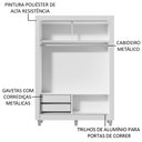 Ver imagem 6 de Guarda-roupa Solteiro Madesa Dallas 2 Portas de Correr com Espelho 2 Gavetas com Pés - Branco/