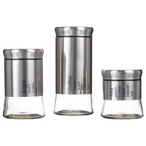 Kit Porta Mantimentos 3 Peça Vidro Organiza Cozinha PMT-001 PGB 3 Peças Prata