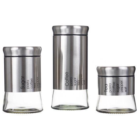 Kit Porta Mantimentos 3 Peça Vidro Organiza Cozinha PMT-001 PGB 3 Peças Prata
