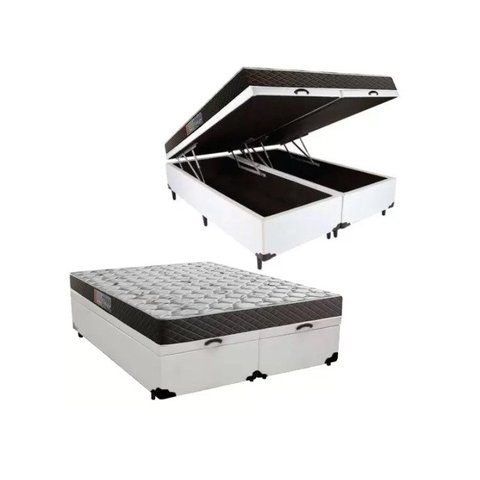 Cama Box Baú Queen Colchão Mola Ensacada Belos Sonhos + Box Sintético 71x158x198 Branco