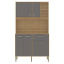 Ver imagem 5 de Armário de Cozinha Compacto Liv 5 Portas 1 Gaveta com Nicho Decorativo 1,20m - Freijó/gris