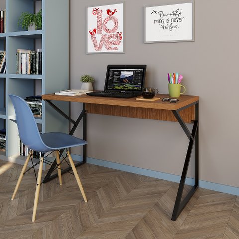 Mesa de Escritório Industrial 120cm Tampo em MDF Base Metal Noronha - Straub Web