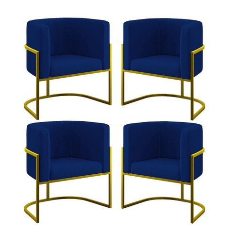 Kit 04 Cadeiras Poltrona Lua Gold Balaqui Azul Marinho
