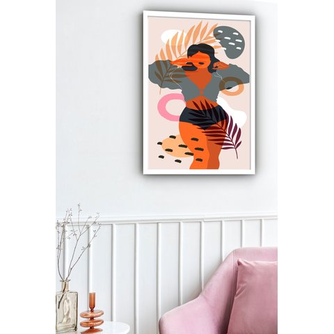 Quadro Decorativo Abstrato Mulher Tropical - 70x50cm:moldura Preta