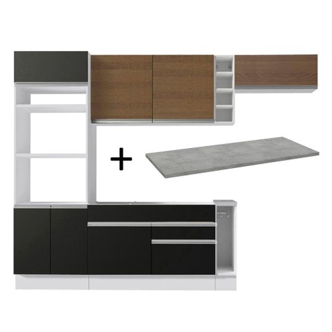 Armário de Cozinha Completa 290cm Branco/Preto/Rustic Safira Madesa 14