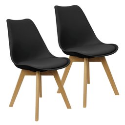 Kit 2 Cadeiras Charles Eames Leda Luisa Saarinen Design Wood Estofada Base Madeira - Preto - 1