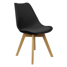 Kit 2 Cadeiras Charles Eames Leda Luisa Saarinen Design Wood Estofada Base Madeira - Preto - 2