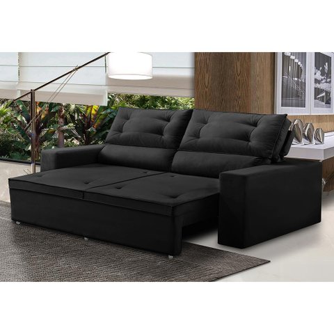 Sofá Retrátil e Reclinável 3 lugares com Molas 1,80m Lais Suede Preto Adonai Estofados
