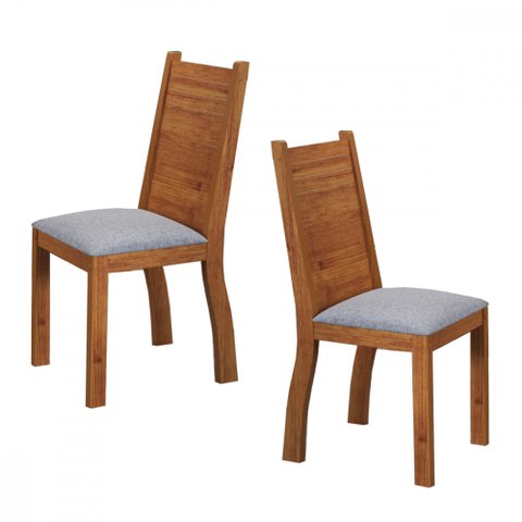 Conjunto 2 Cadeiras Nati Mdf Mel Tecido Linho Cinza Viero