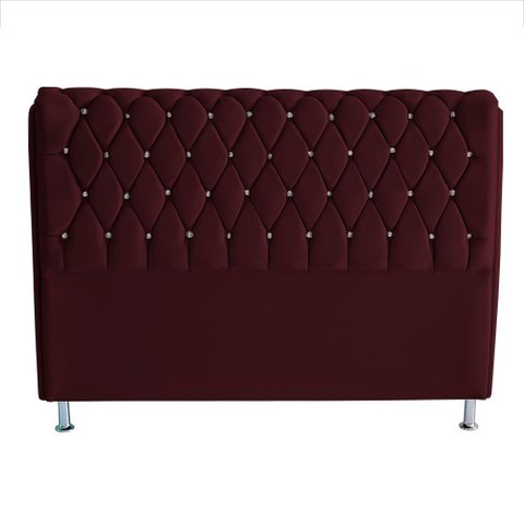 Cabeceira de Cama Box Londres King 195 Cm Suede Botão de Strass Bordo Eli Móveis e Decoração