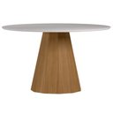 Ver imagem 1 de Mesa de Jantar 6 Lugares Redonda 135cm Base Cone Tampo Mdf com Vidro Erimon N01 Ypê Off White - Lyam