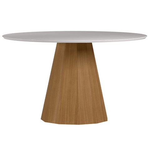 Mesa de Jantar 6 Lugares Redonda 135cm Base Cone Tampo Mdf com Vidro Erimon N01 Ypê Off White - Lyam