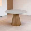 Ver imagem 6 de Mesa de Jantar 6 Lugares Redonda 135cm Base Cone Tampo MDF com Vidro Erimon N01 Ypê Off White - Lyam