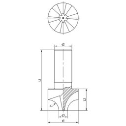 Fresa de Perfil Constante, 1/4 de Círculo - Raio 10 - 4 Cortes, Haste Cilíndrica, Corte À Direita - 5