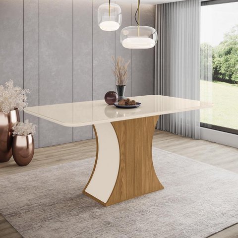 Mesa de Jantar Luiza 160 C/ Vidro Nature/off White - Henn