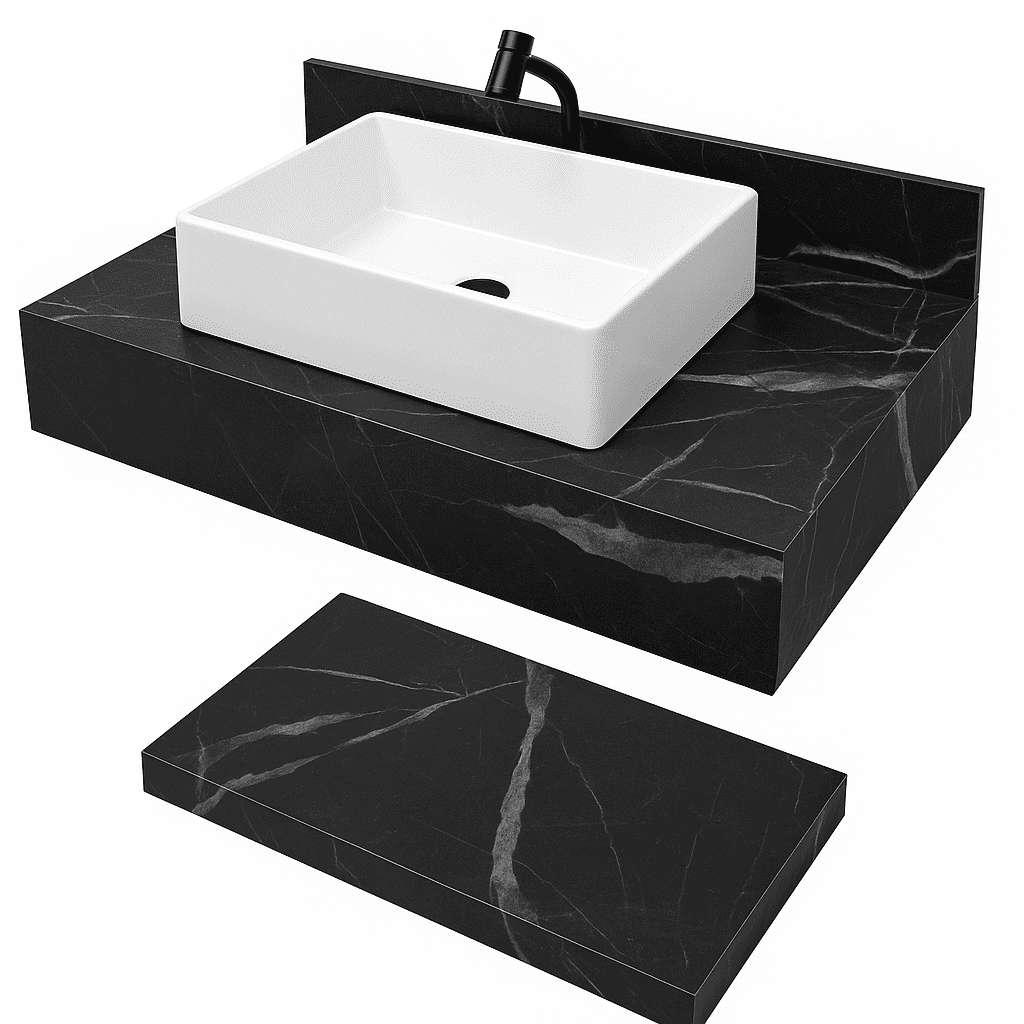 Bancada de Porcelanato C/ Prateleira 62x40 Preto | MadeiraMadeira