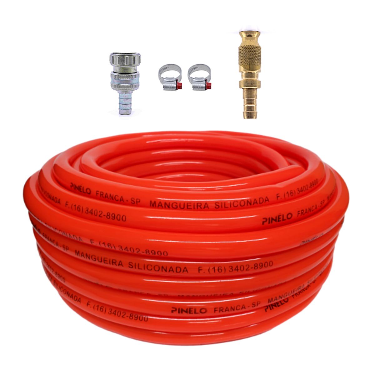 kit mangueira siliconada engate zamak e esguicho hal latão laranja 30m - 1