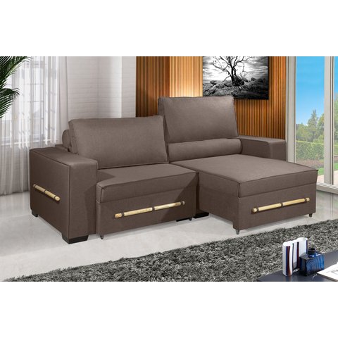 Sofá Retrátil e Reclinável 2.90m Estilo Estofados - Chayene com Softgel D33 Linho "marrom"