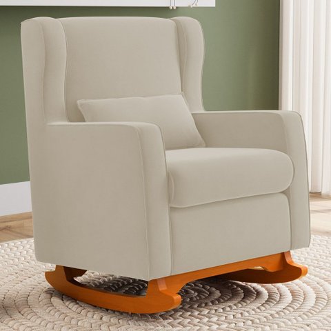 Poltrona Decorativa Sala de Estar Zoe com Base Balanço Sintético Bege - Abmaza