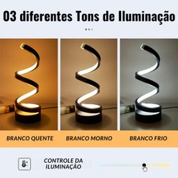 Abajur Luminária de Mesa Moderno Modelo Espiral Led Embutido com Dimmer Bivolt 110v / 220v - 6