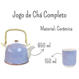 Bule Chaleira Cerâmica Oriental Decorativa com 6 Copos e Infusor Estampa 20 - 4