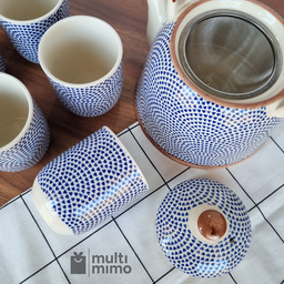 Bule Chaleira Cerâmica Oriental Decorativa com 6 Copos e Infusor Estampa 20 - 3