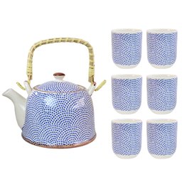 Bule Chaleira Cerâmica Oriental Decorativa com 6 Copos e Infusor Estampa 20 - 5