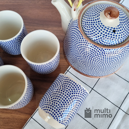 Bule Chaleira Cerâmica Oriental Decorativa com 6 Copos e Infusor Estampa 20 - 2