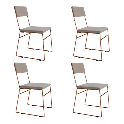 Kit 4 Cadeiras de Jantar Málaga Veludo Base Cobre para Sala Cozinha Conforto Decor - Cobre/bege