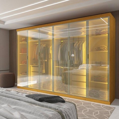 Guarda Roupa Casal Cumaru 6 Portas Reflecta com LED Yescasa Naturalle