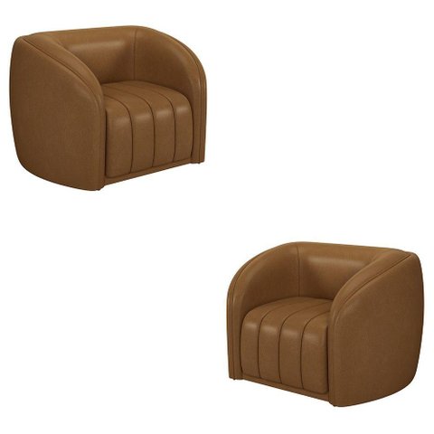 Kit 2 Poltronas Decorativas Sala de Estar Adam Pu Caramelo G45 - Gran Belo