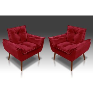 Kit 02 Poltrona Opala C/fibra Siliconada Suede Vermelho - Tucanos Estofados