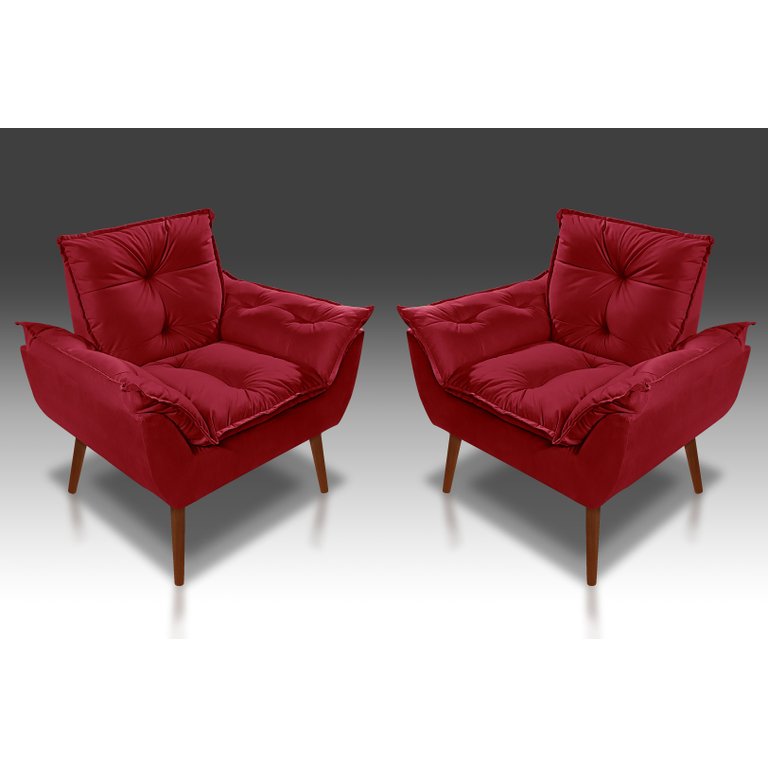Kit 02 Poltrona Opala C/fibra Siliconada Suede Vermelho - Tucanos Estofados