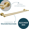 Suporte Porta Toalha Duplo Dourado Escovado Toalheiro 60cm Aço Inox Fosco Acessorio Parede Banheiro: - 3