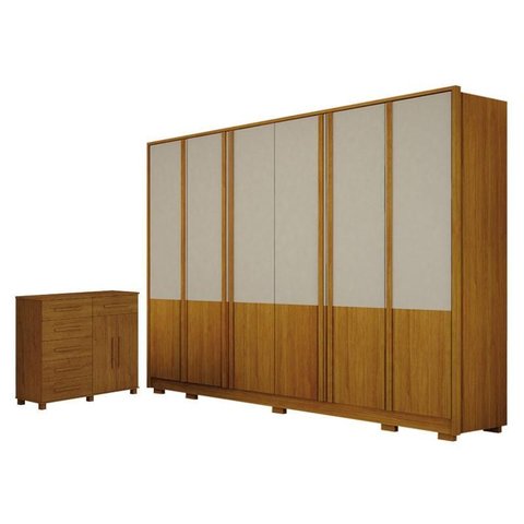 Guarda Roupa Casal Urban 6 Portas Off White com Cômoda São Paulo 6 Gavetas 2 Portas Cinamomo – Leife